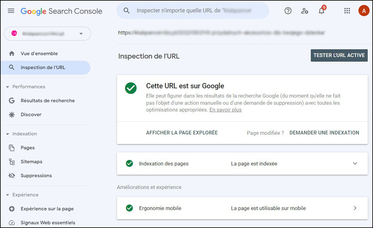 Inspection de l'URL