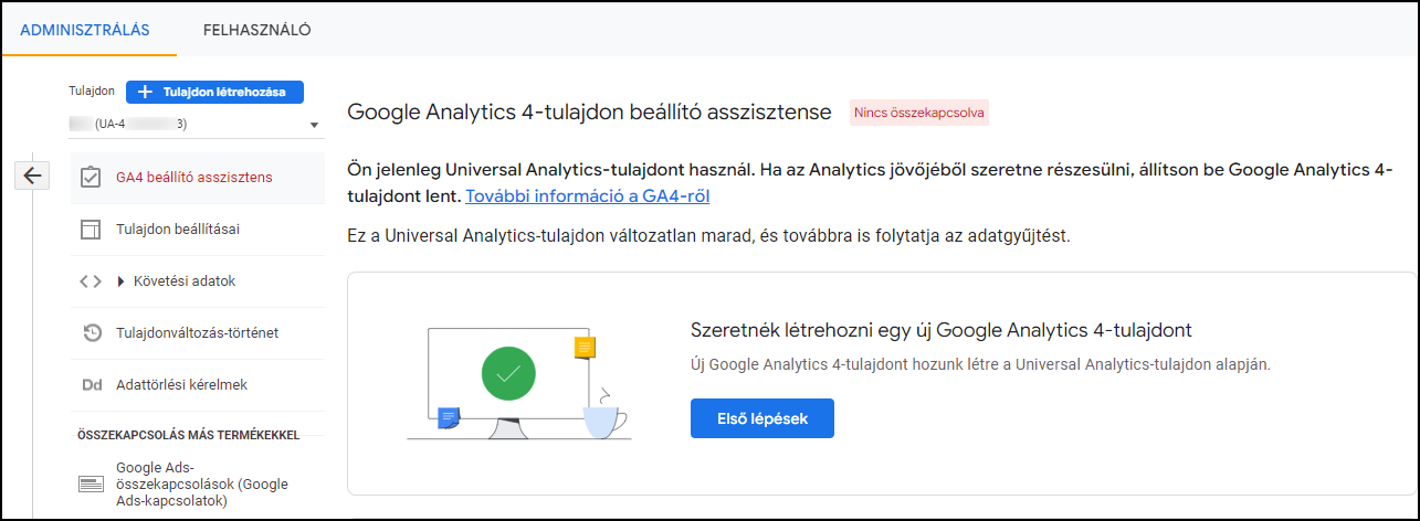 Google Analytics 4-tulajdon beállító asszisztense