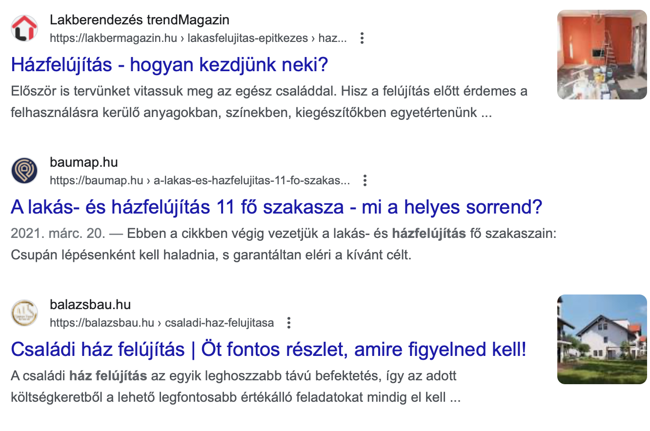 házfelújitás keresési lista