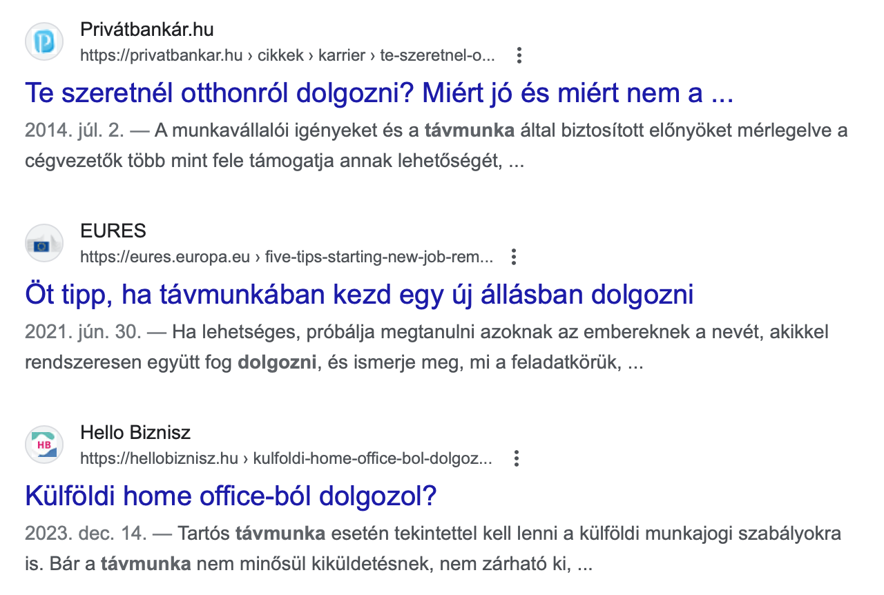 Google keresési lista