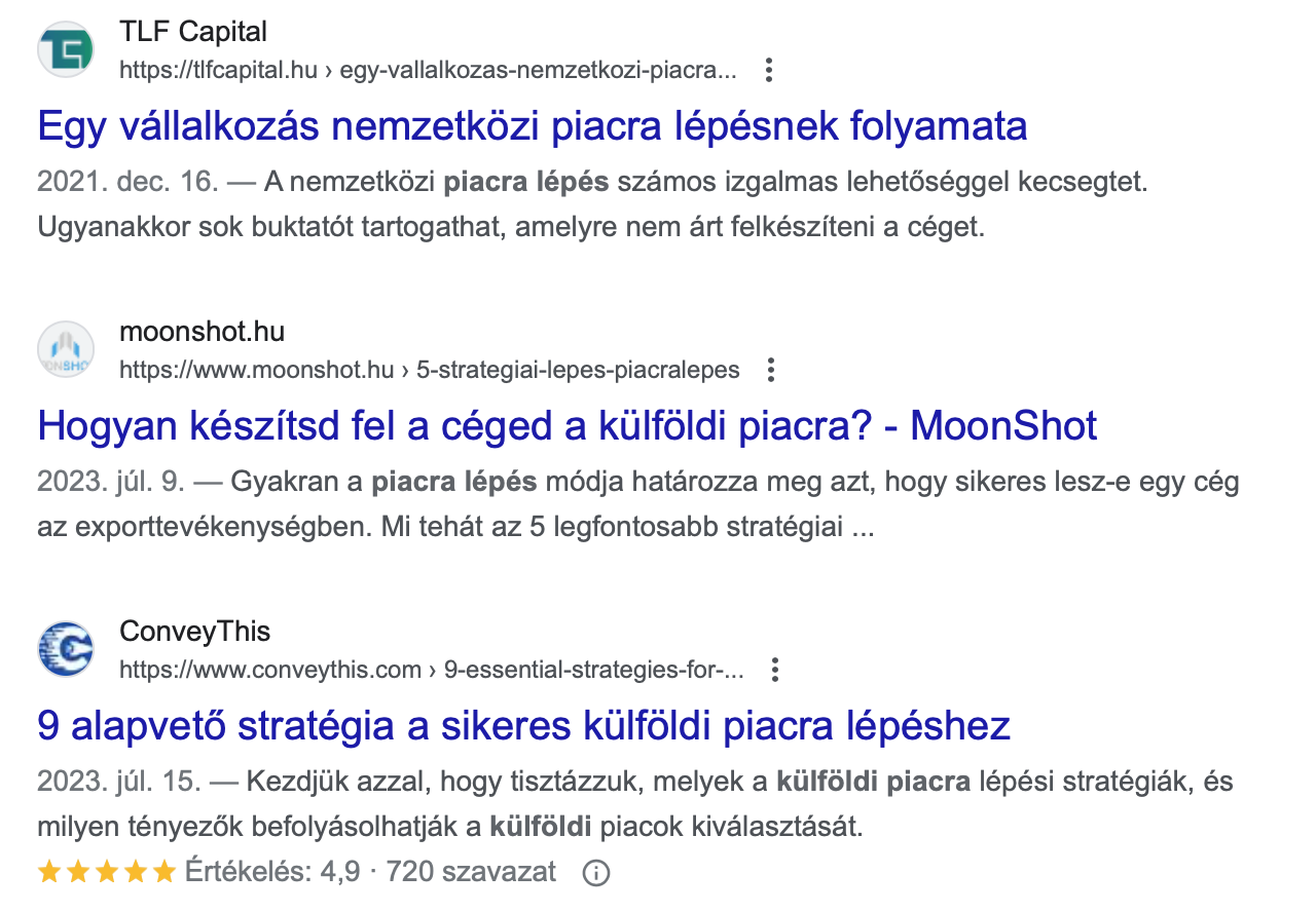 külföldi piac keresési lista részlet