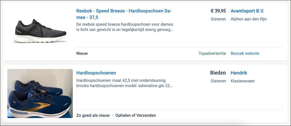 Voorbeelden van native advertising Marktplaats