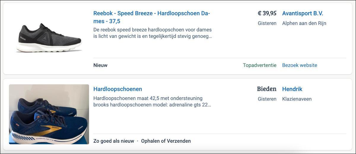 Voorbeelden van native advertising Marktplaats