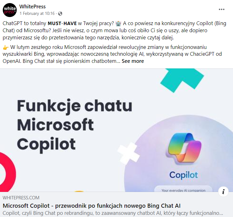 przykład wyświetlania open graph w poście na facebooku 