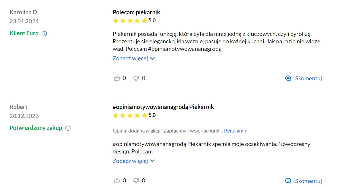 Przykład motywowania klientów do pozostawienia opinii w sklepie RTV Euro AGD.