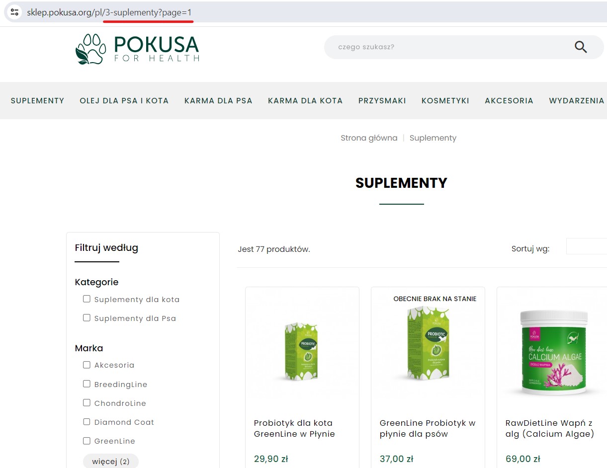 przyklad paginacji powodującej duplicate content