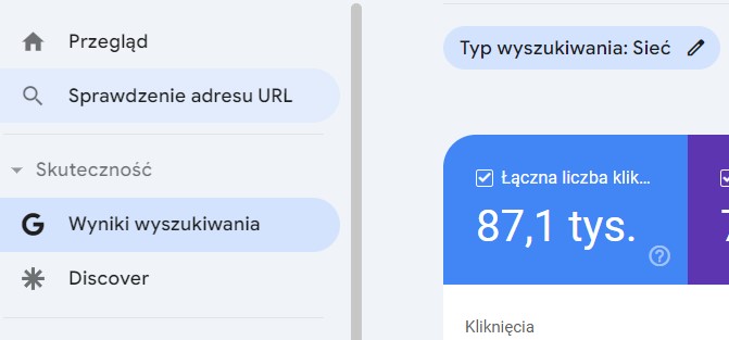 Ekran filtrowania ruchu w Google Search Console