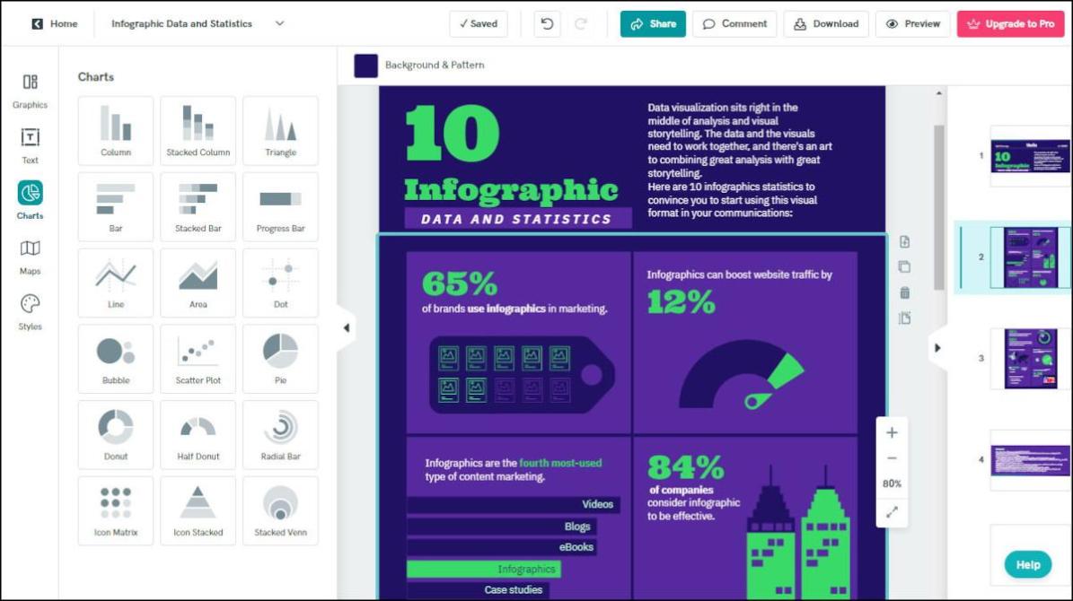 Piktochart: área de trabalho