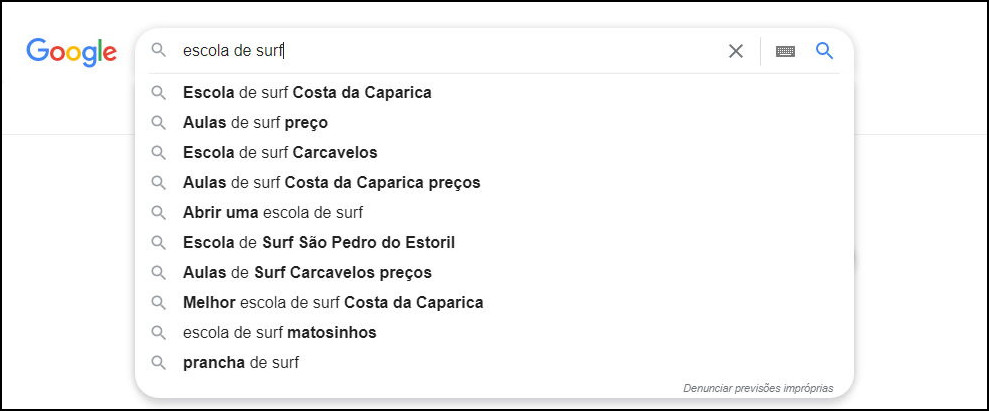 As sugestóes do Google