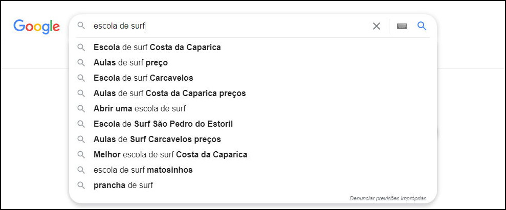 As sugestóes do Google