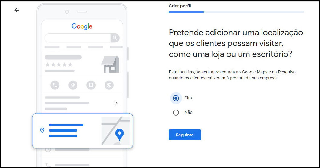 Criar perfil adicionar localização