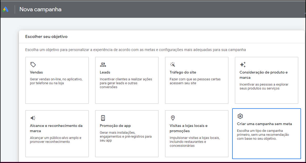 keyword planner nova campanha