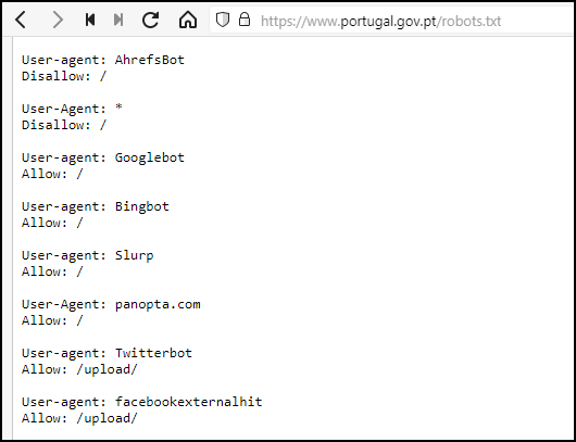 Robots.txt de Portugal.gov.pt
