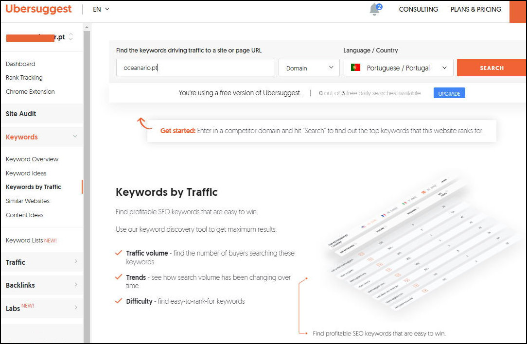Ubersuggest keywords by traffic
