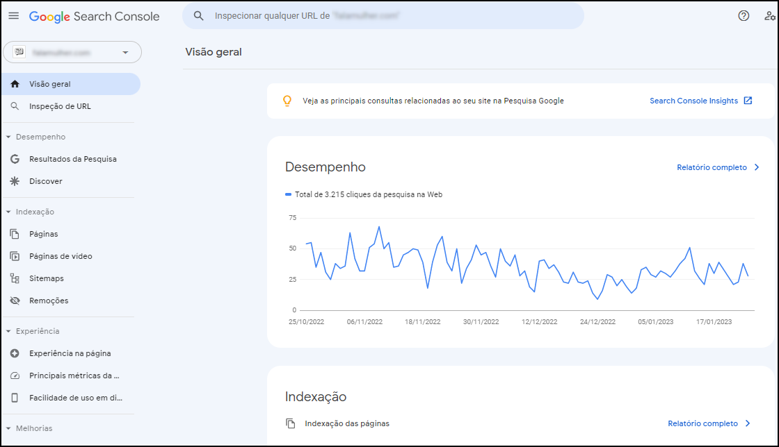 google search console desempenho por cliques na pesquisa web