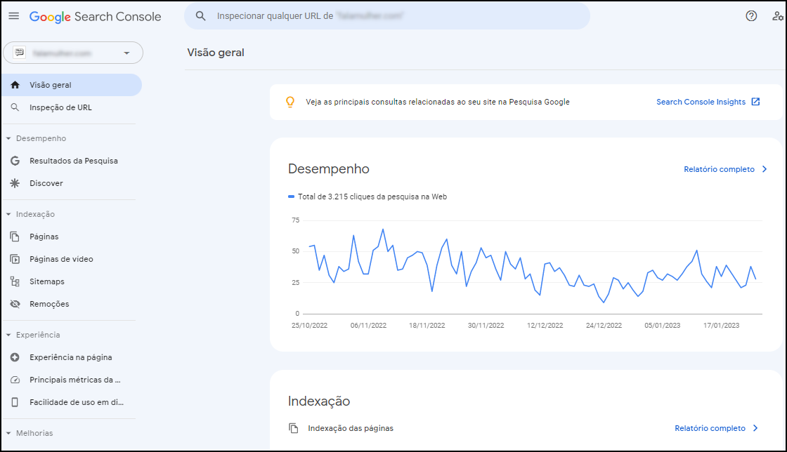 google search console desempenho por cliques na pesquisa web