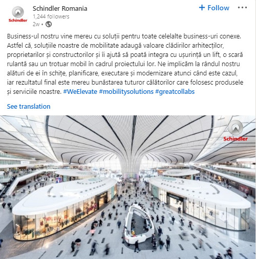 Exemplu de conținut sponsorizat pe LinkedIn