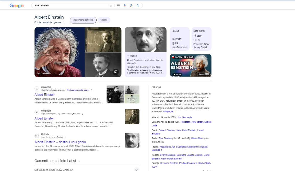 Panou de cunoștințe (Knowledge panel)