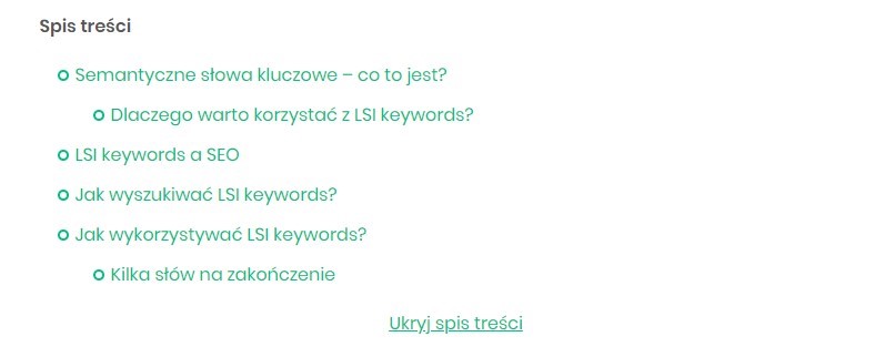 Przykład linkowania ze spisu treści 
