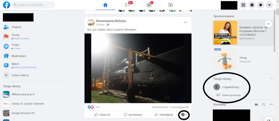 Udzielanie się na Facebooku jako strona FB 