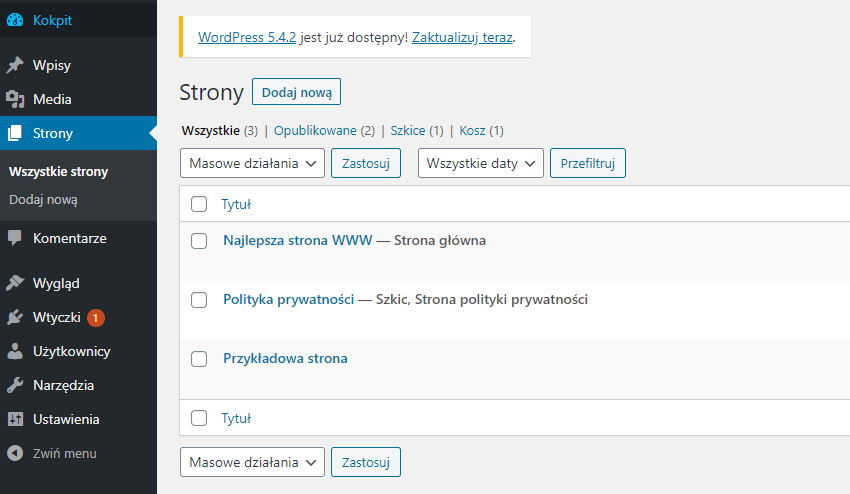 WordPress - strony