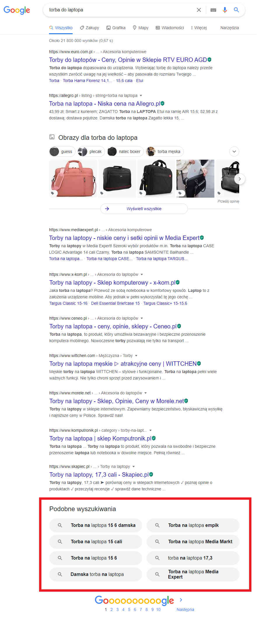 Google - sugestie wyszukiwania słów kluczowych