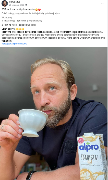 Kampania marki Alpro z Borysem Szycem