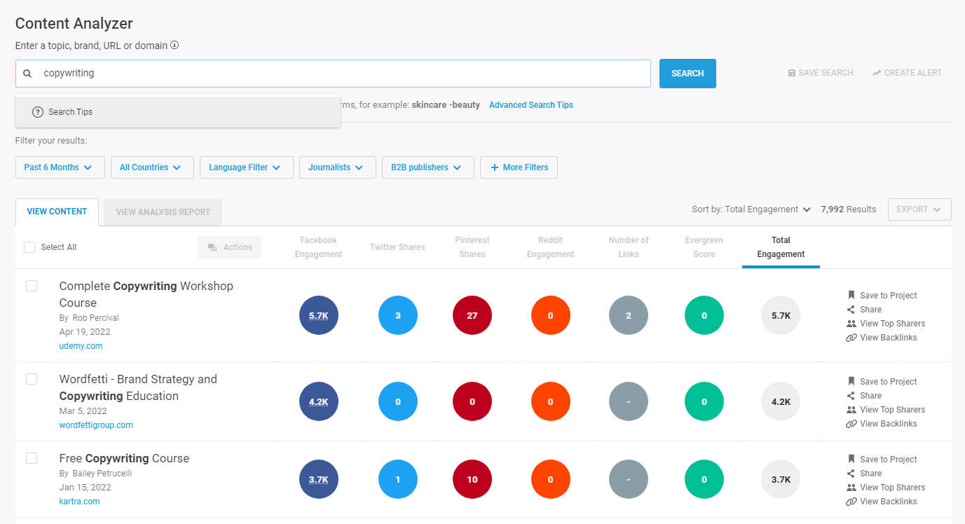 Content Analyzer tool - screen