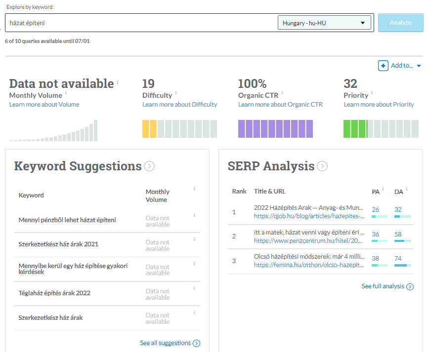 Keyword explorer Moz