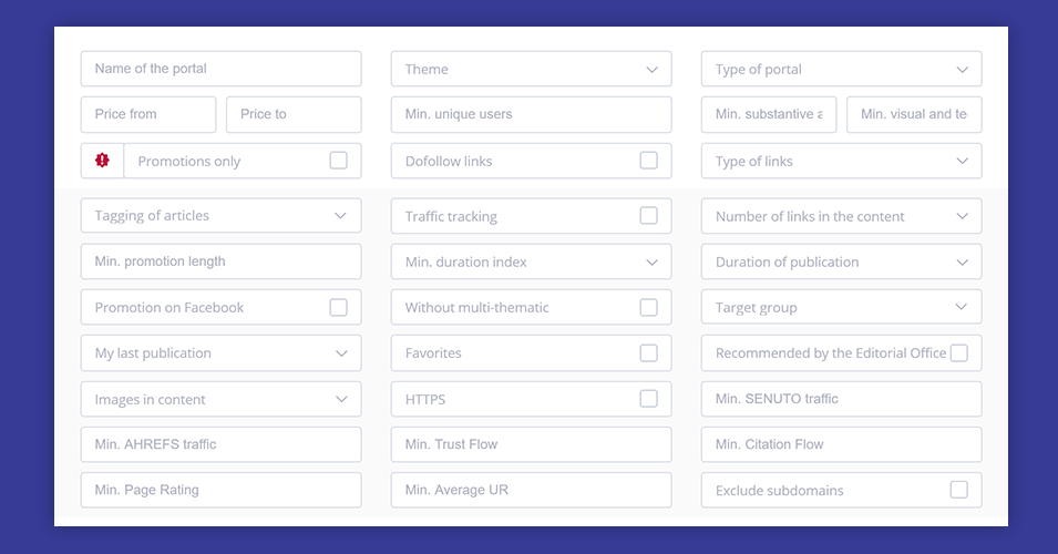 Search filters WhitePress® screen