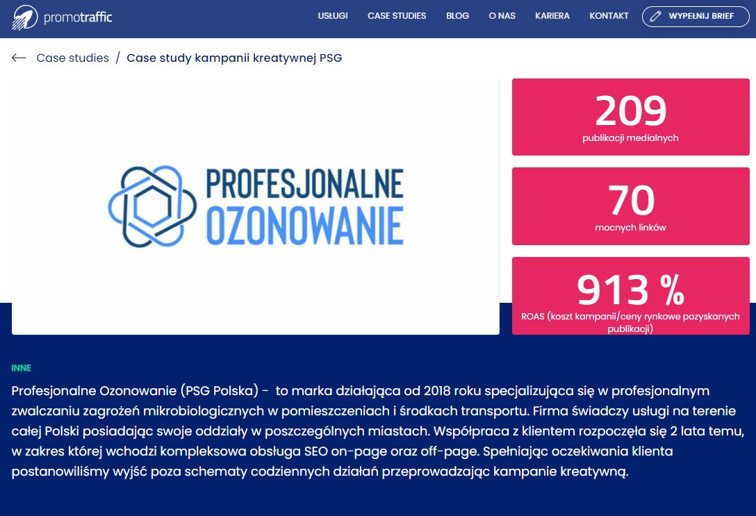 PromoTraffic - case study kampanii kreatywnej PSG Profesjonalne Ozonowanie