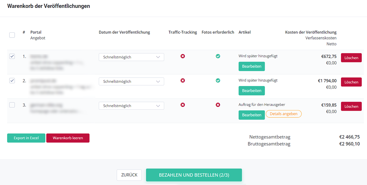 publications cart splitting function german version