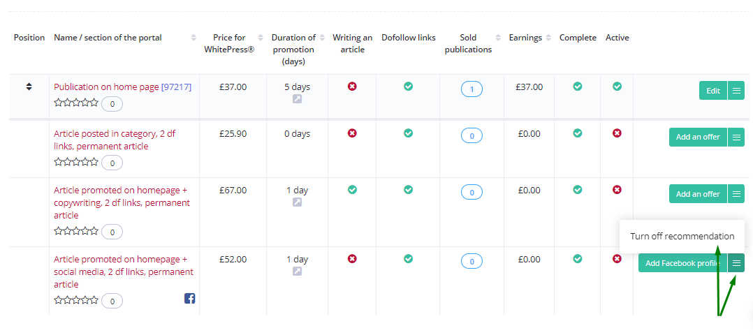 Hot to turn off the recommended offers - screenshot