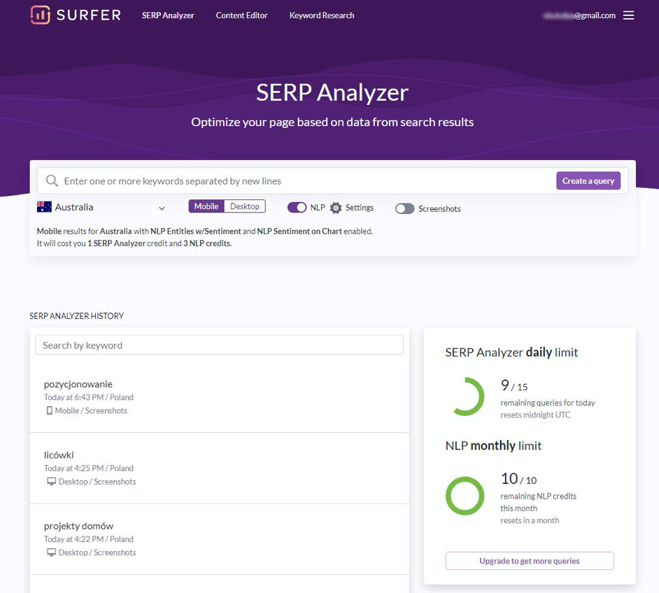 Surfer SERP Analyzer – holovna storinka