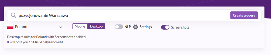 Surfer SERP Analyzer – pidhotovka zapytu dlya frazy «Pozytsiyuvannya Varshava» dlya zahal’nopol’s’kykh dany