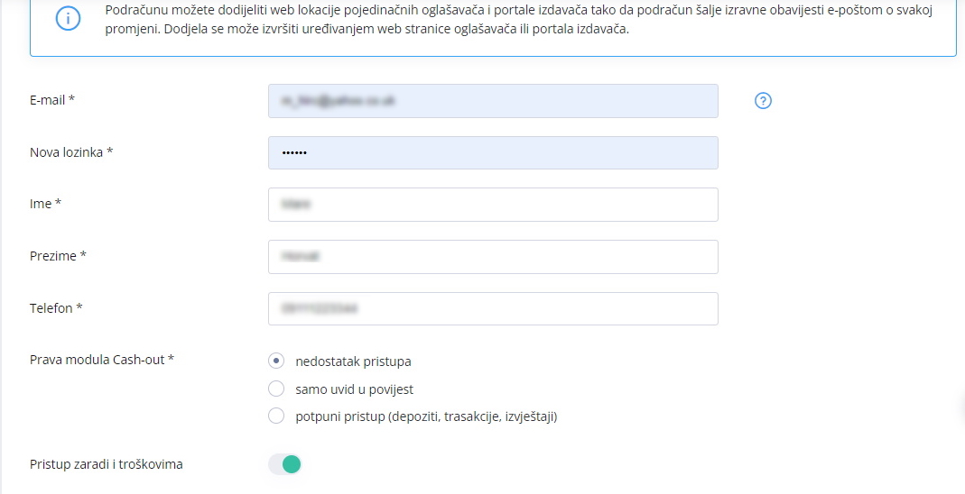 Screen u panelu WhitePress® - dodavanje podracuna