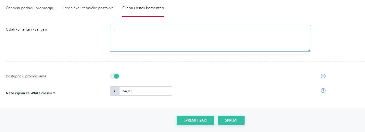 slika prikazuje dio za cijenu i komentare