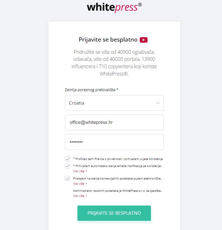 Kako otvoriti racun prijava na WhitePress