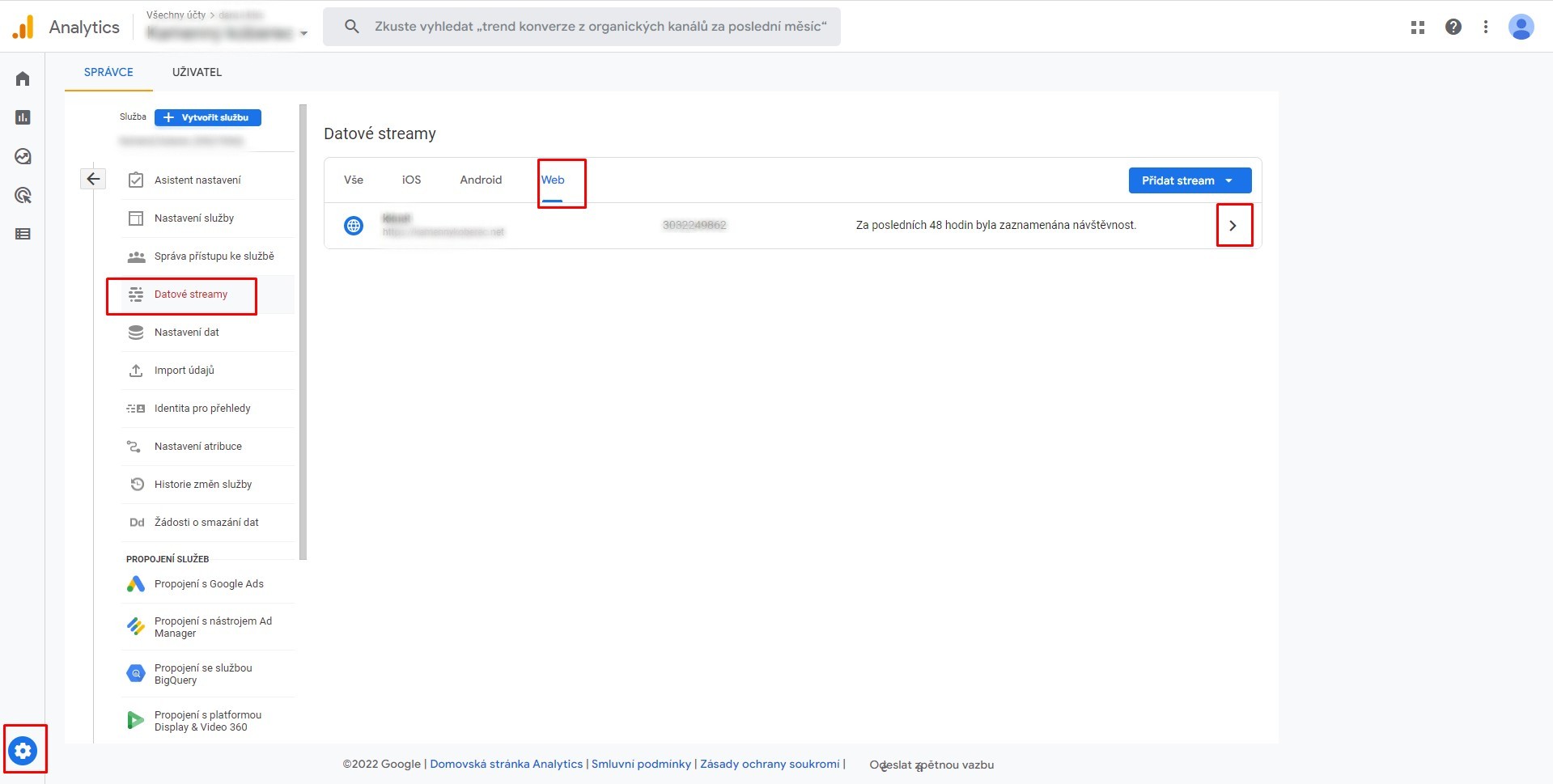 Nastavení GA4 - kde najít sledovaci kód 1 