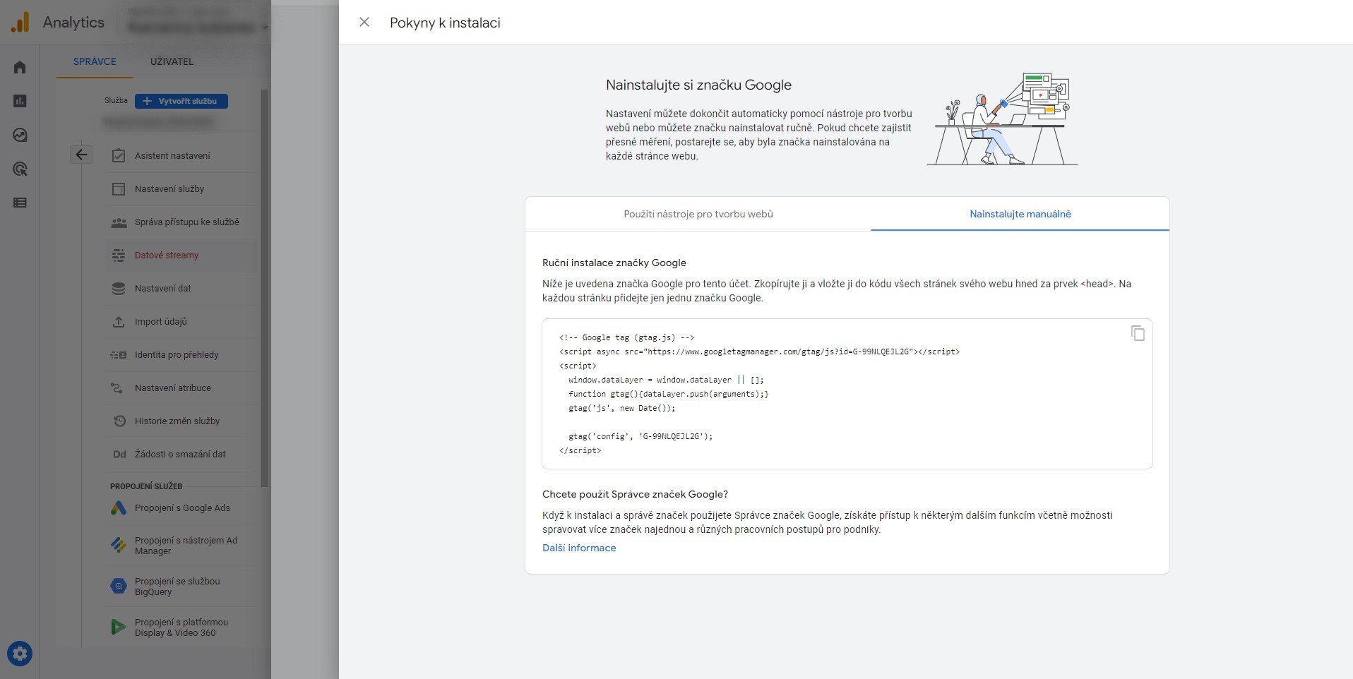 Nastavení GA4 - kde najít sledovaci kód 3