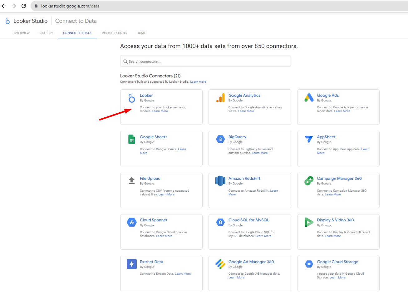 Seznam konektorů  s Looker Studio 