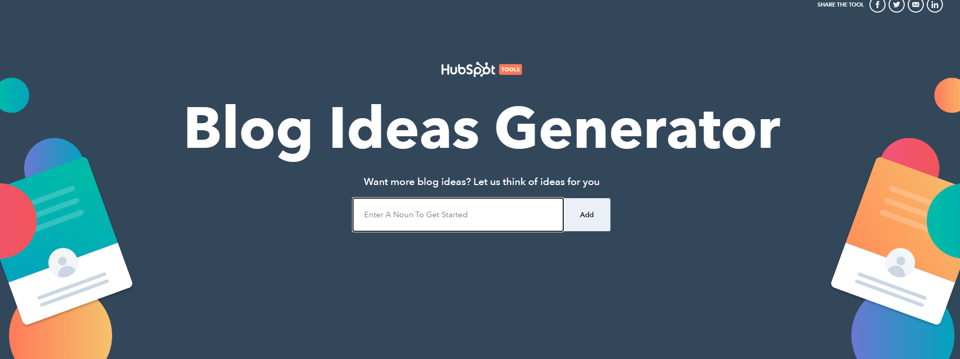 Hubspot Blog Ideas Generator homepage ukázka