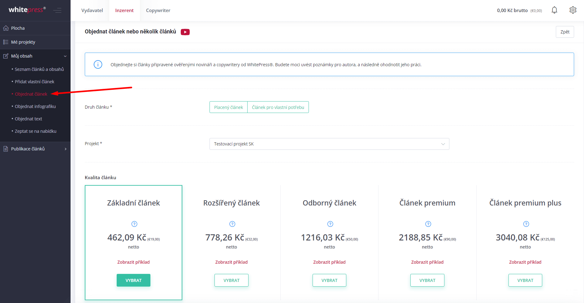 Ukázka - jak si objednat vlastní obsah