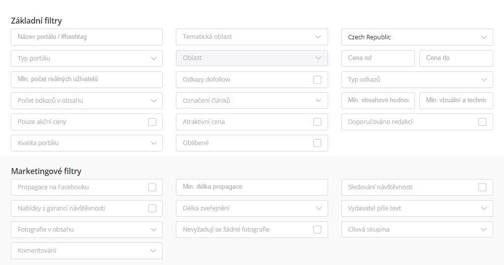 Základní a marketingové filtry