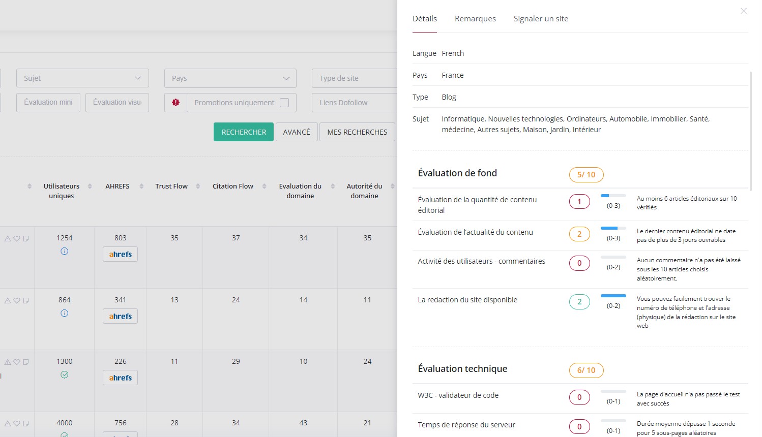 Evaluation de site