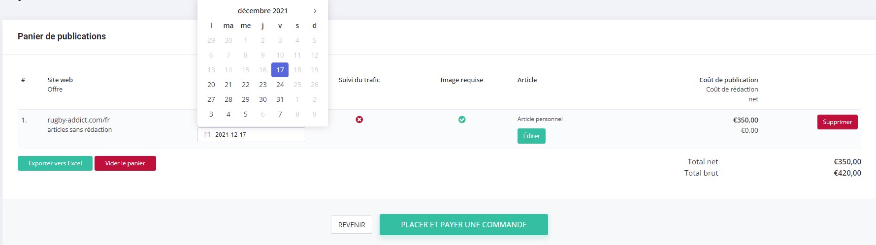 Finalisation de commande