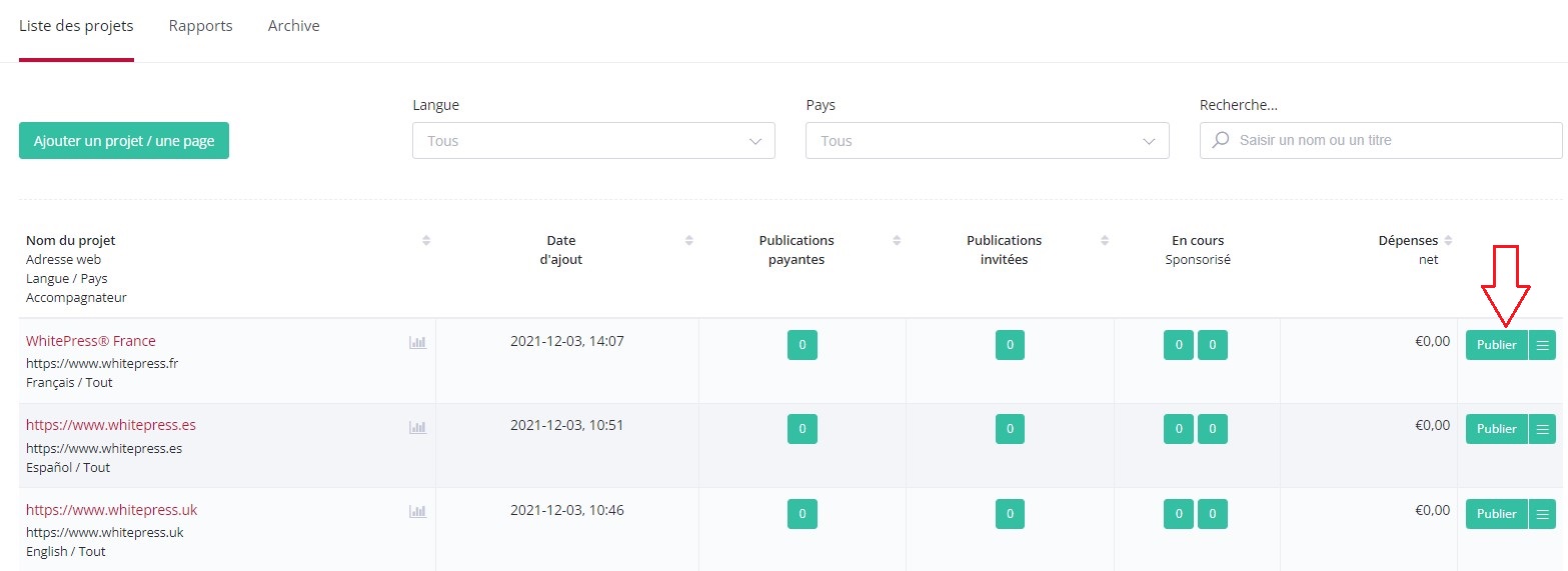 Publier un projet