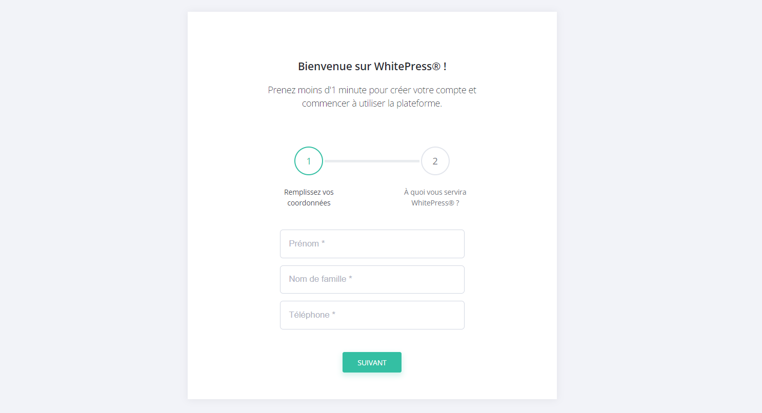 Saisie des informations personnelles et du téléphone
