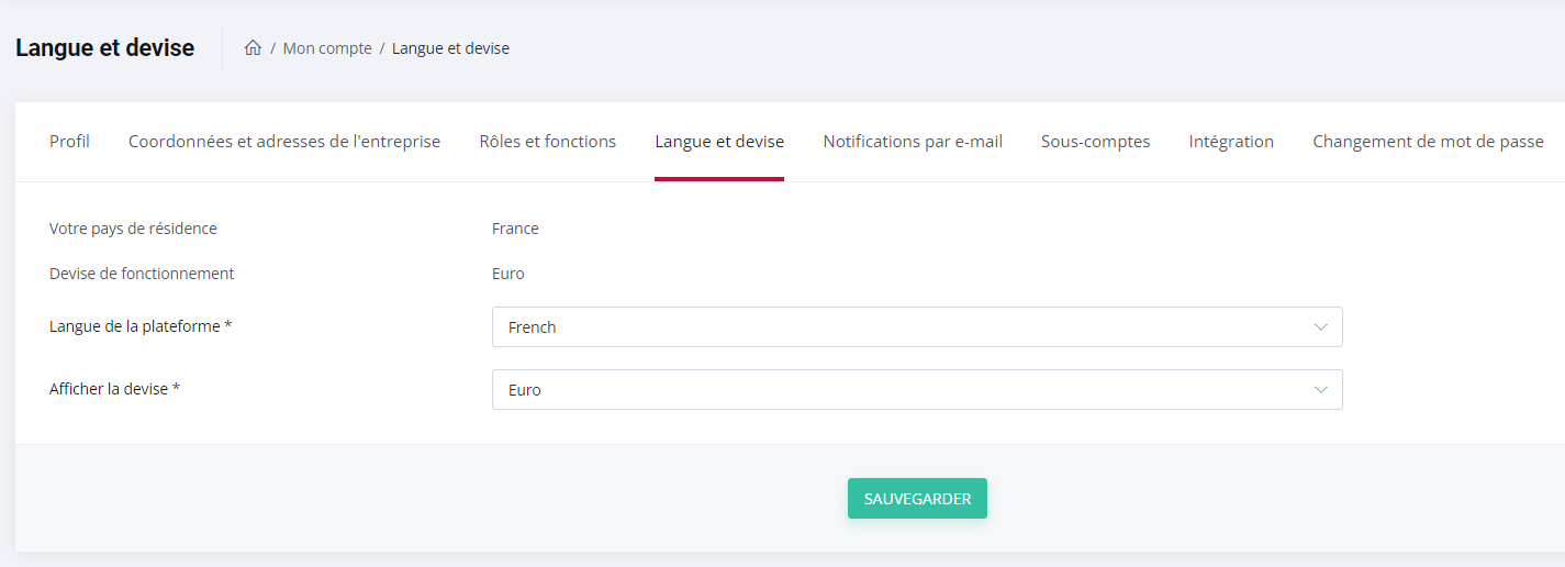 Sélection de la langue et de la devise