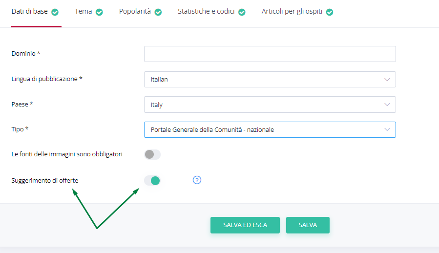 screen disattiva suggerimento per un determinato portale